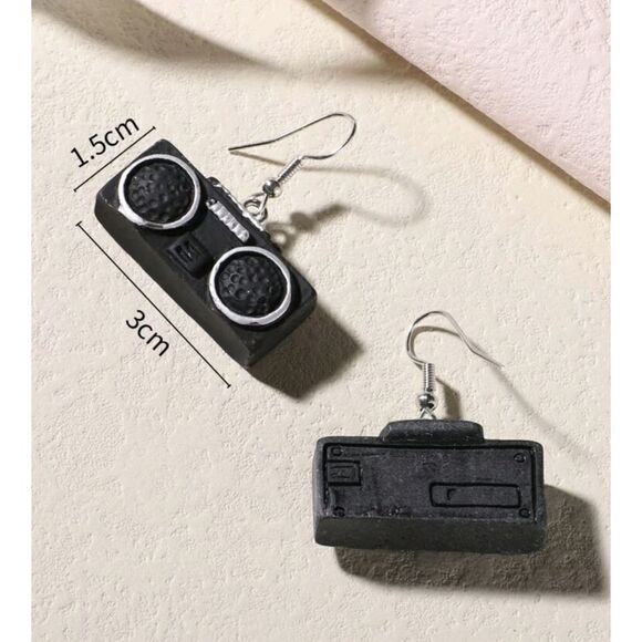 Boom Box Radio Cute Dangle Earrings - Picture 3 of 3